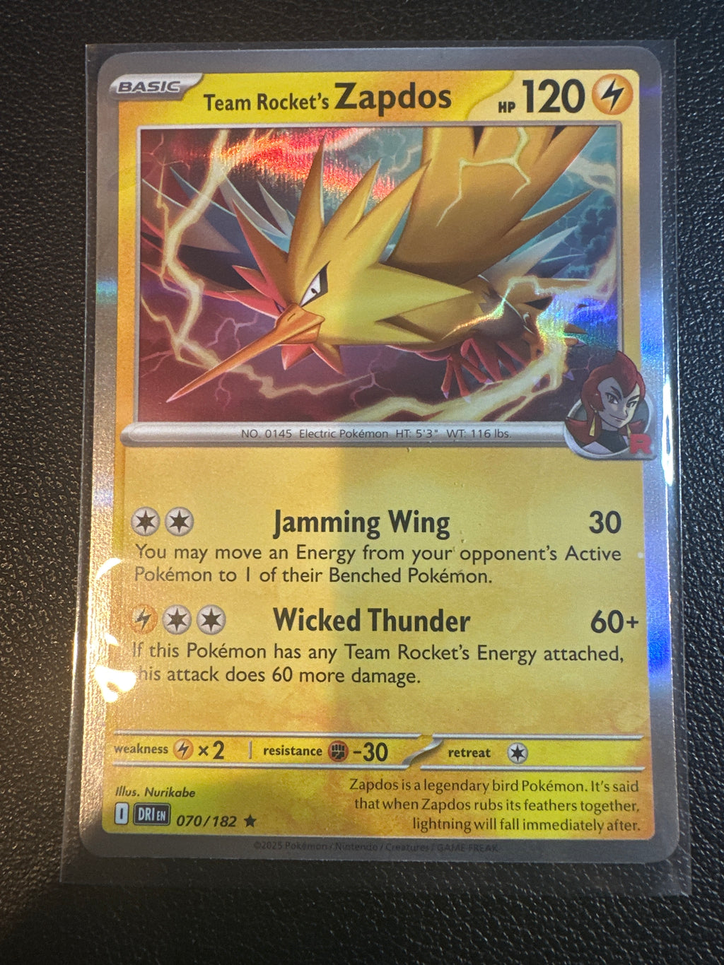 2025 Destined Rivals Team Rocket's Zapdos Holo Rare #70/182