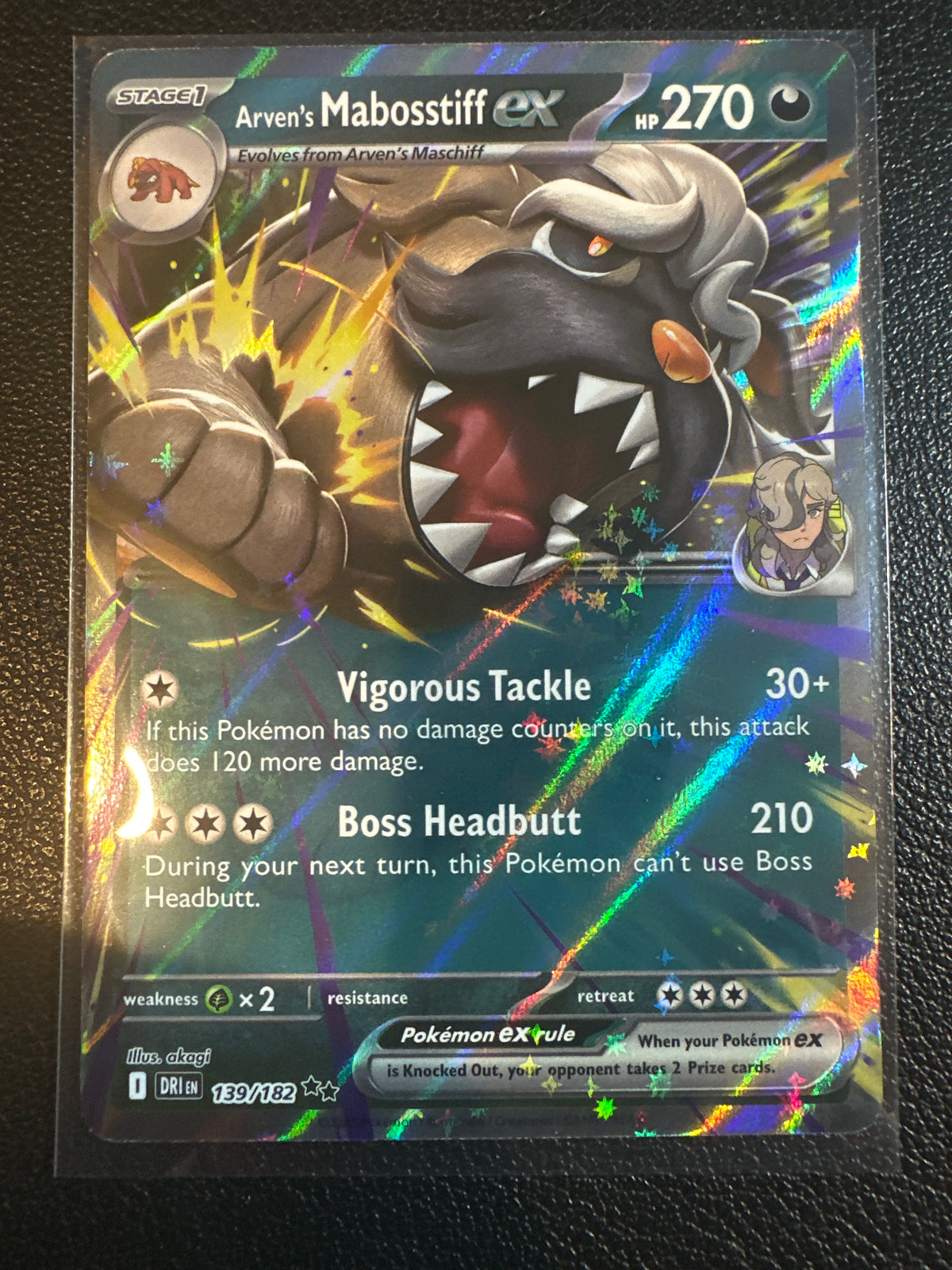 2025 Destined Rivals Arven's Mabosstiff EX Holo Double Rare RR #139/182