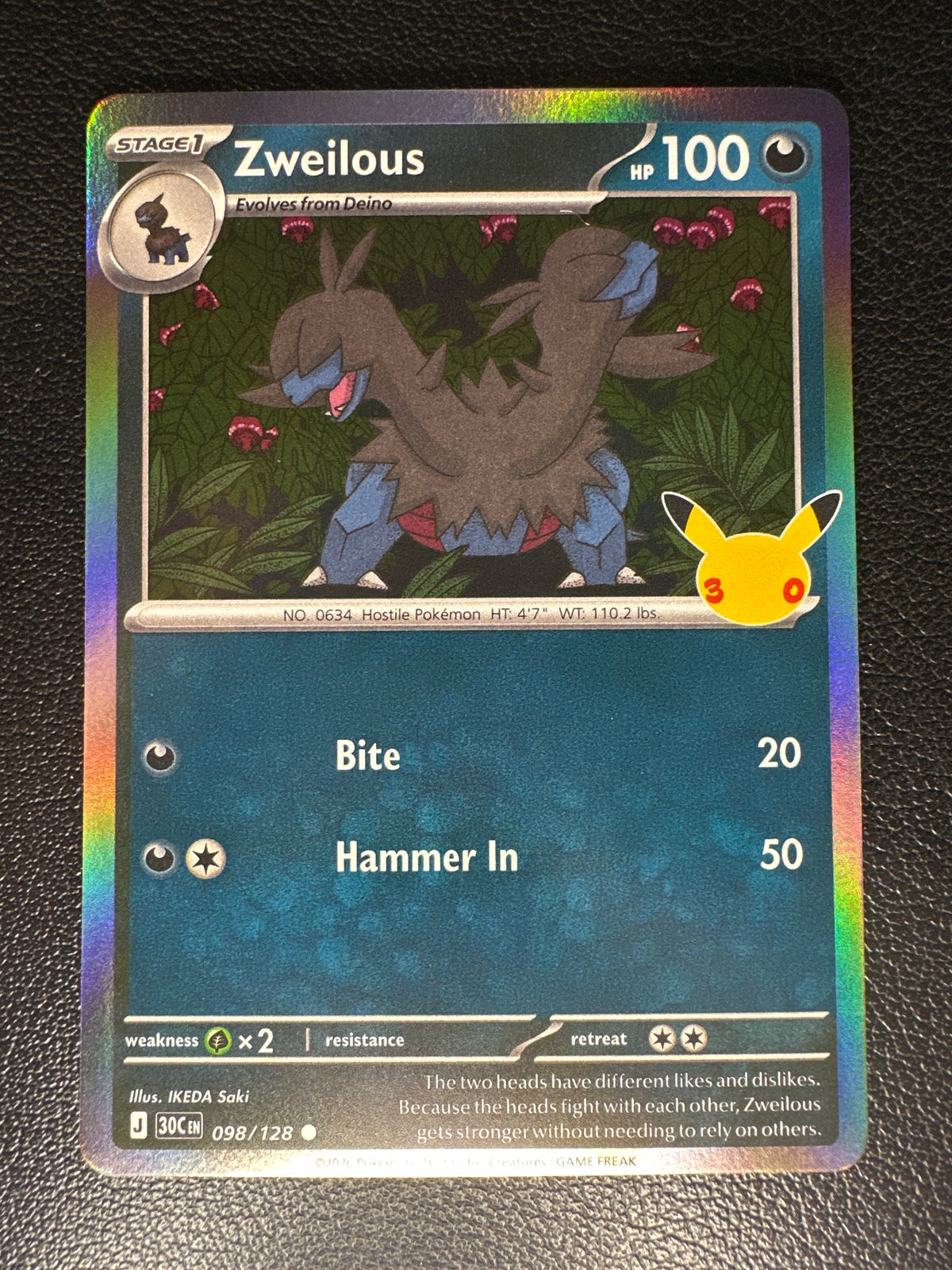 Pokemon TCG 30th Celebration Zweilous Reverse Holo #98/128