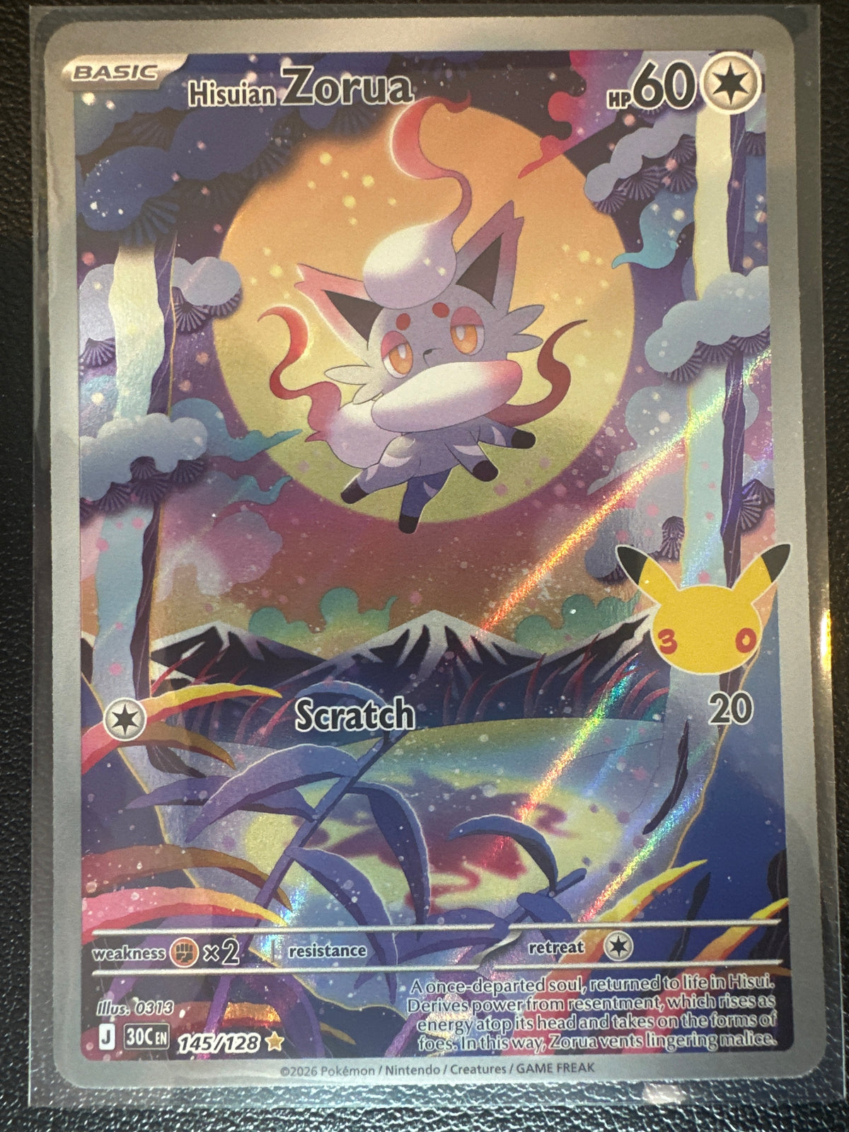 Pokemon TCG 30th Celebration Hisuian Zorua Holo Secret Rare #145/128