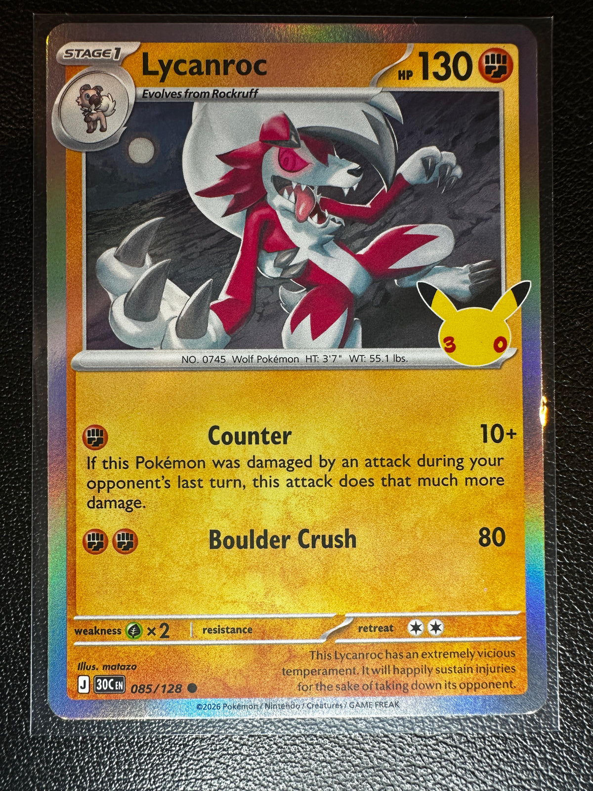 Pokemon TCG 30th Celebration Lycanroc Reverse Holo #85/128