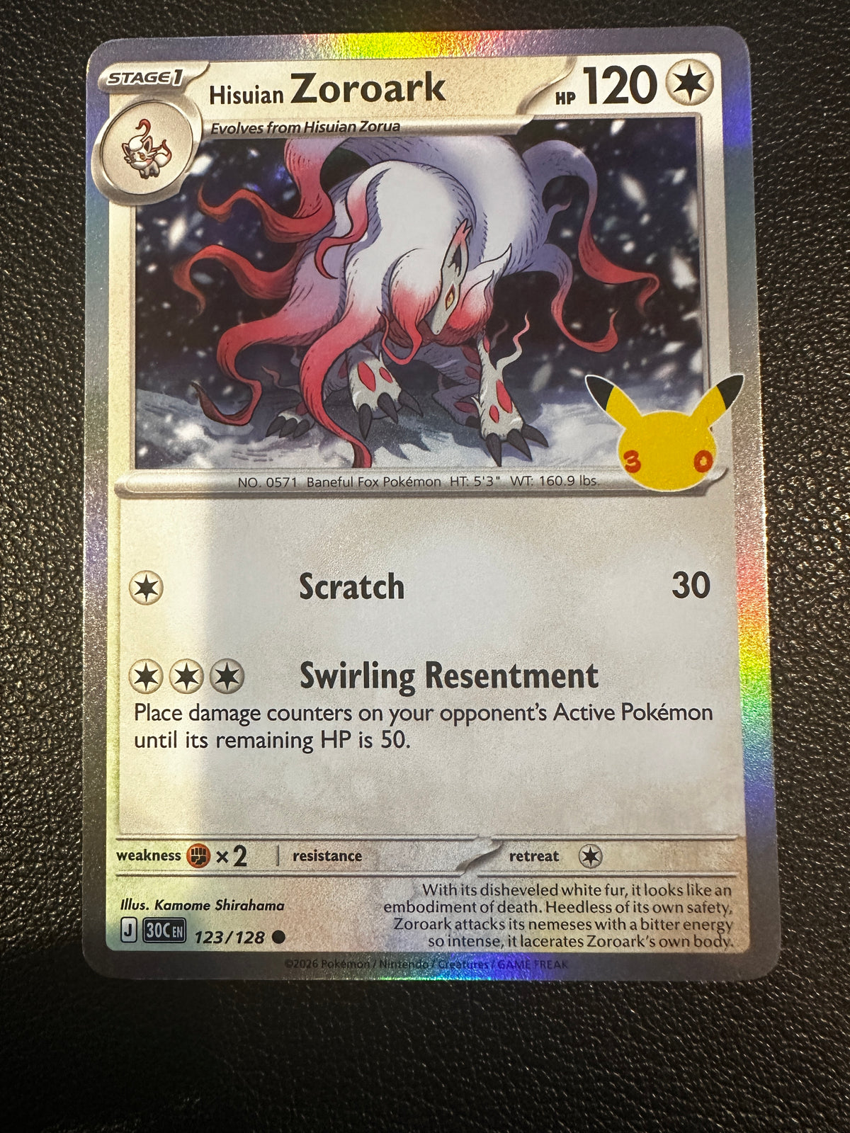 Pokemon TCG 30th Celebration Hisuian Zoroark Holo #123/128