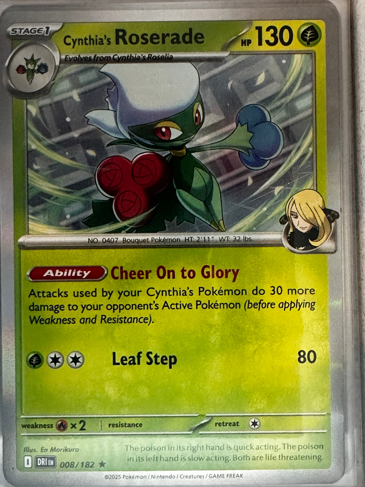 Pokemon TCG Scarlet & Violet Destined Rivals Cynthia's Roserade Holo Rare #8/182