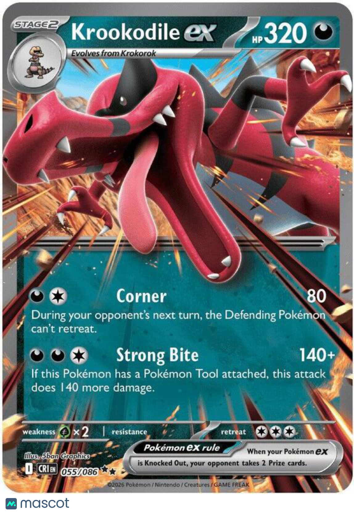 Pokemon TCG: Mega Evolution Chaos Rising Krookodile EX Holo Double Rare #55/86