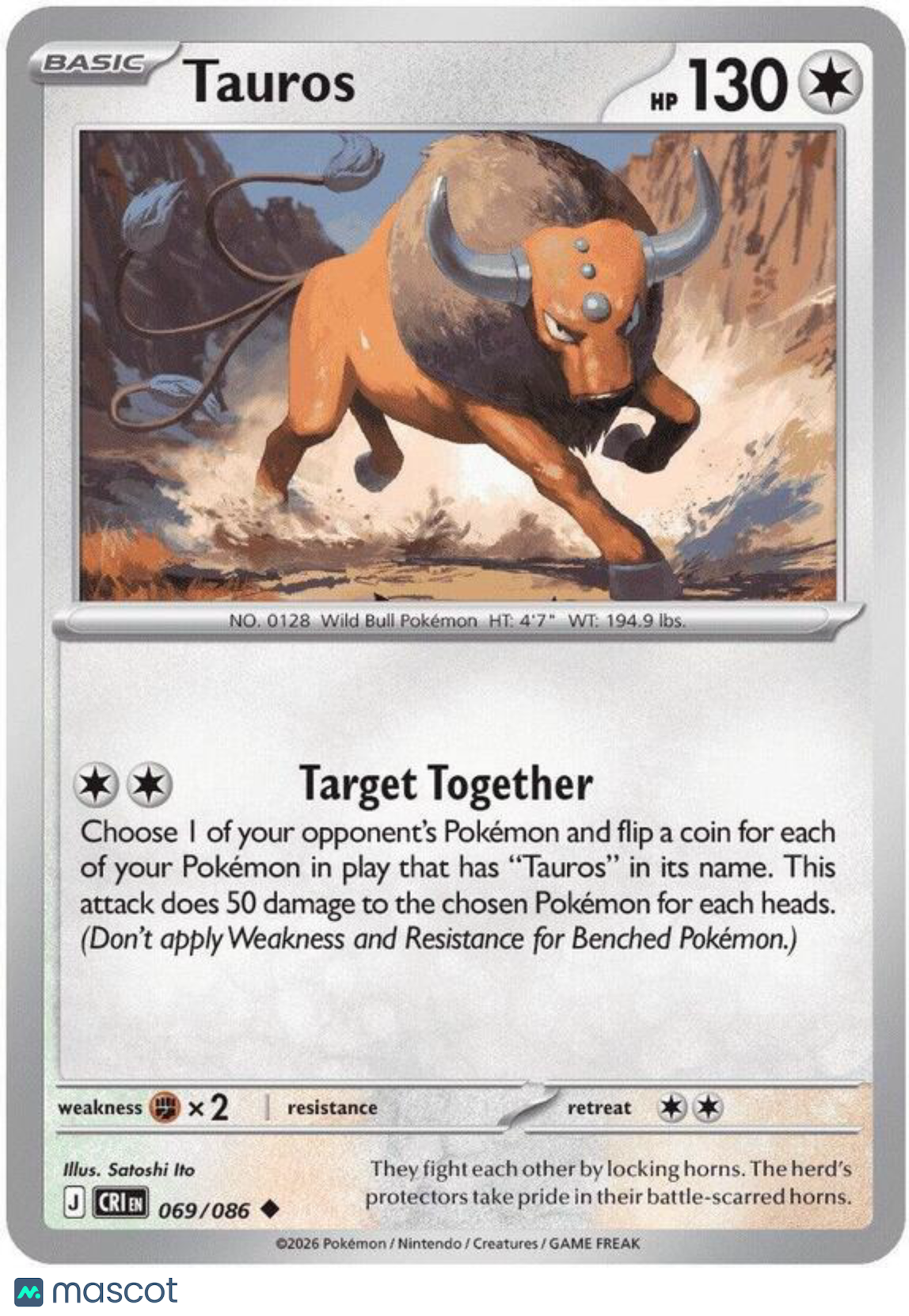 Pokemon TCG: Mega Evolution Chaos Rising Tauros Uncommon #69/86