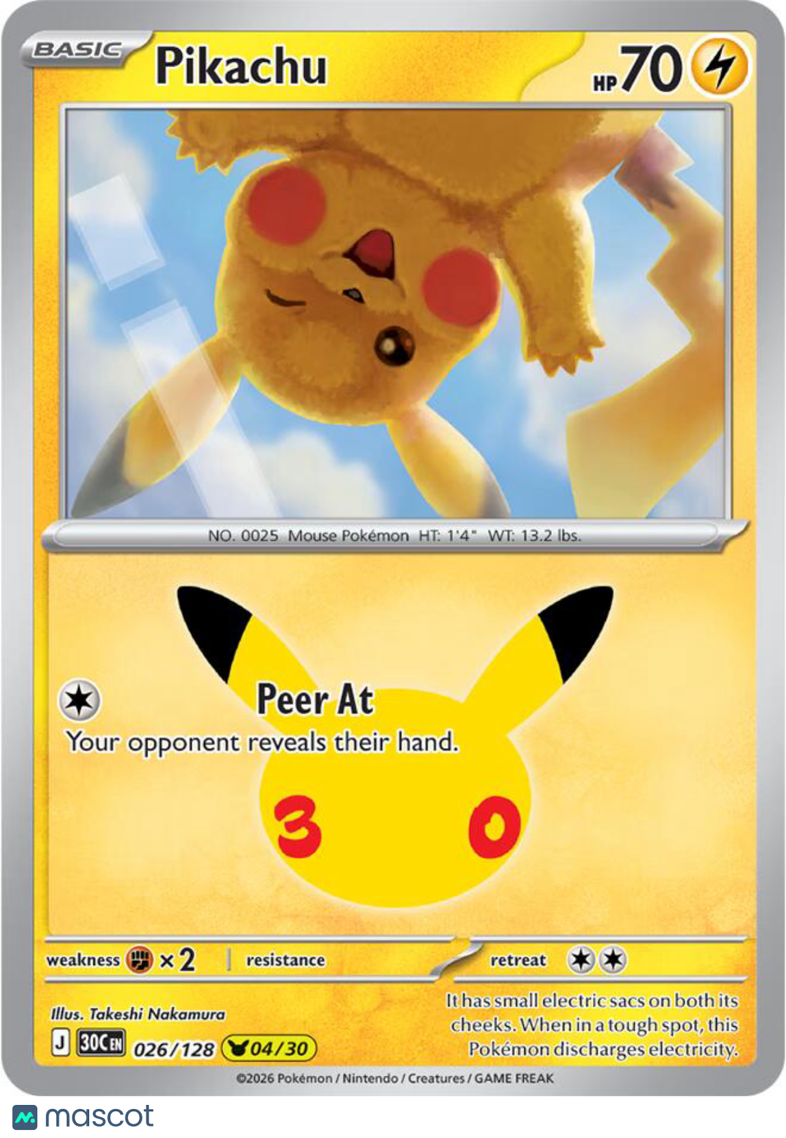 Pokemon TCG 30th Celebration Pikachu Holo #26/128