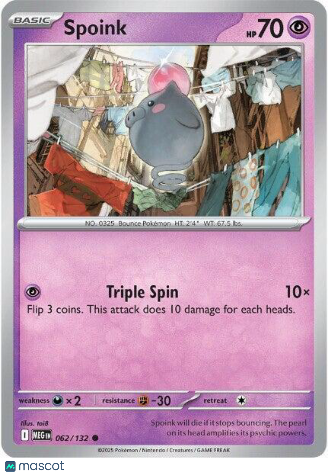 2025 Mega Evolution Spoink Reverse Holo #62/132