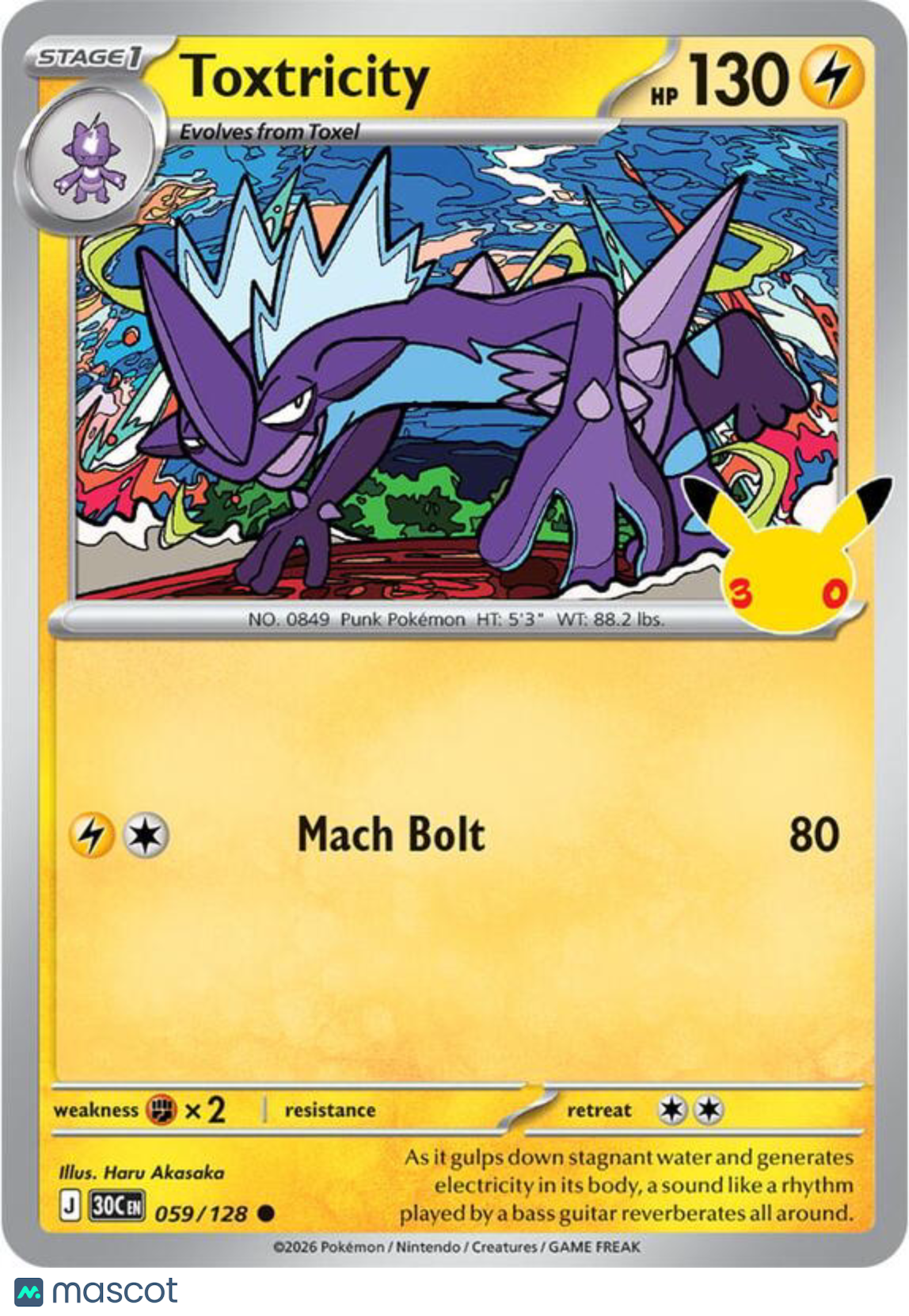 Pokemon TCG 30th Celebration Toxtricity Holo #59/128
