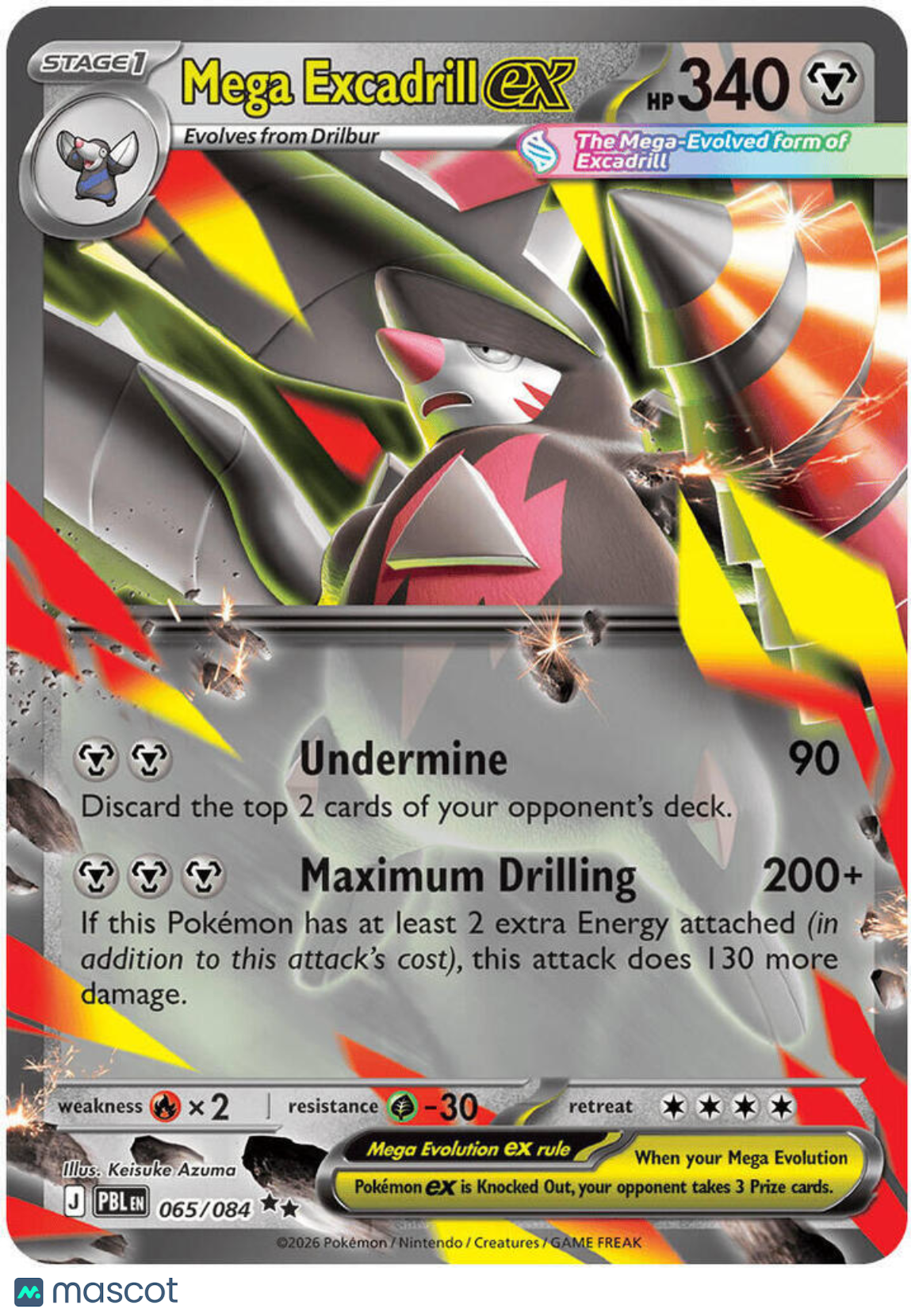 2026 Pitch Black Mega Excadrill EX Holo Double Rare #65/84