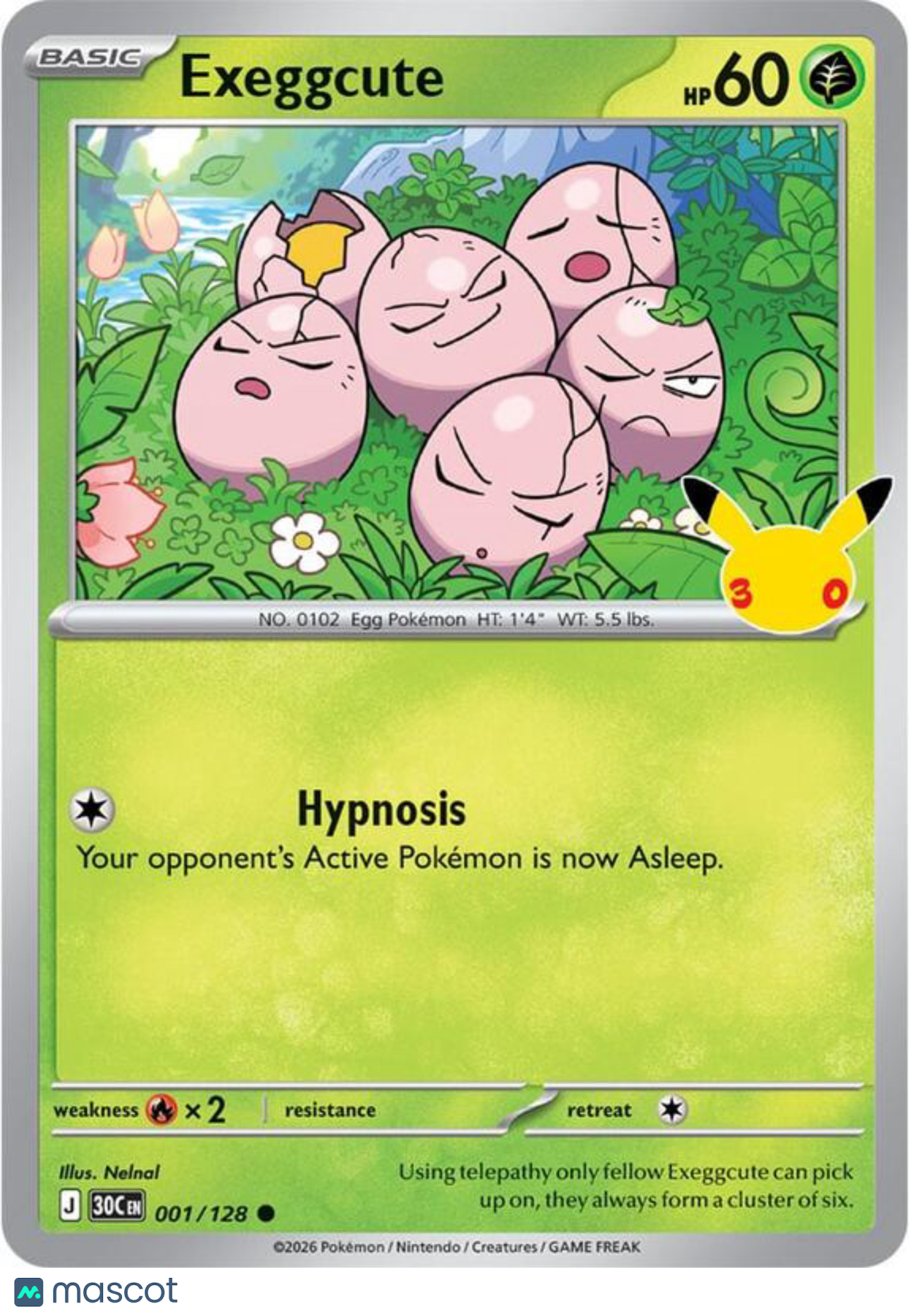 Pokemon TCG 30th Celebration Exeggcute Reverse Holo #1/128