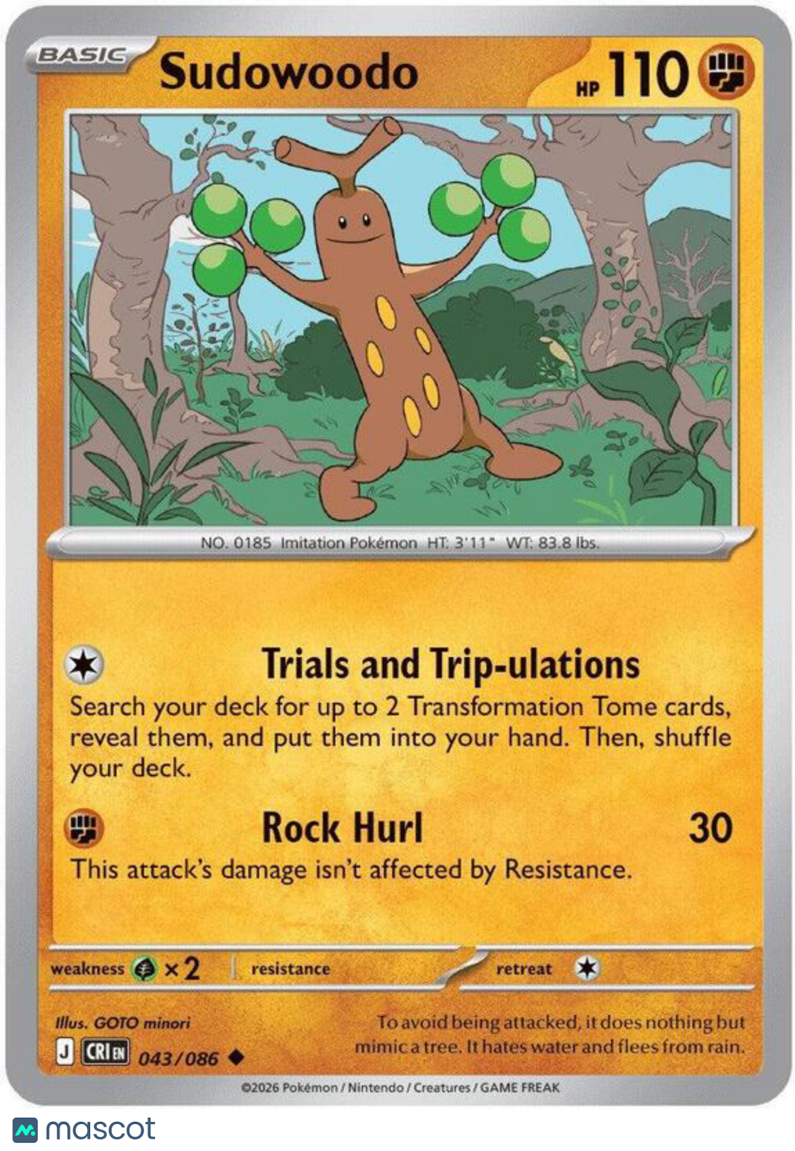 Pokemon TCG: Mega Evolution Chaos Rising Sudowoodo Regular Uncommon #43/86
