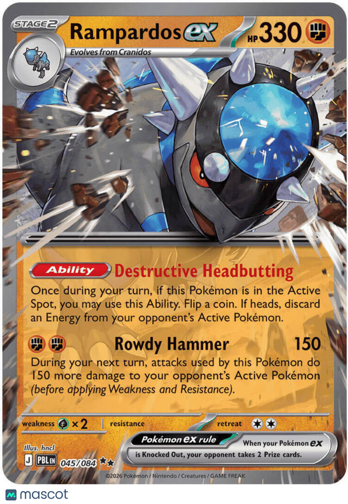 2026 Pitch Black Rampardos EX Holo Double Rare RR #45/84
