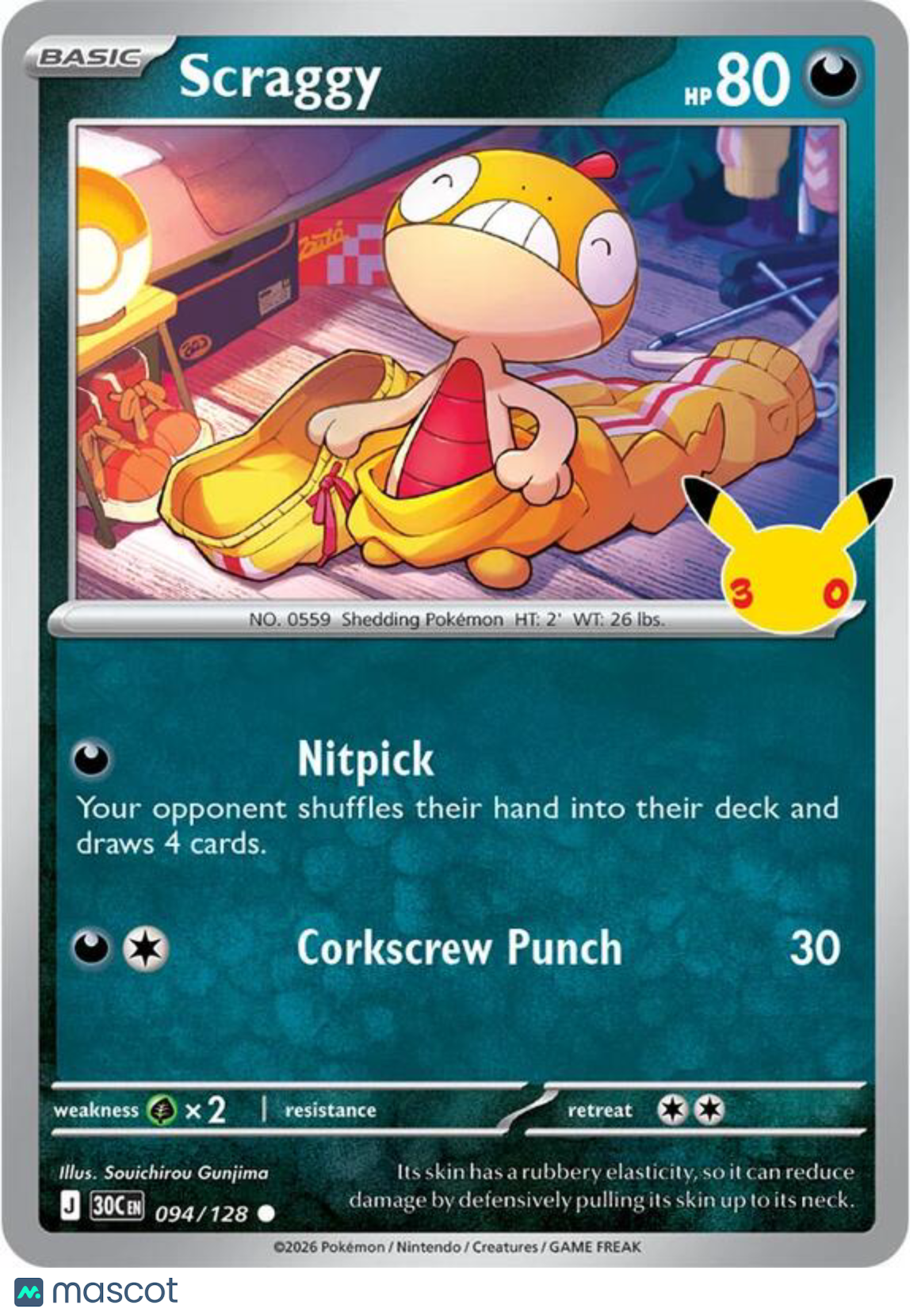 Pokemon TCG 30th Celebration Scraggy Holo #94/128