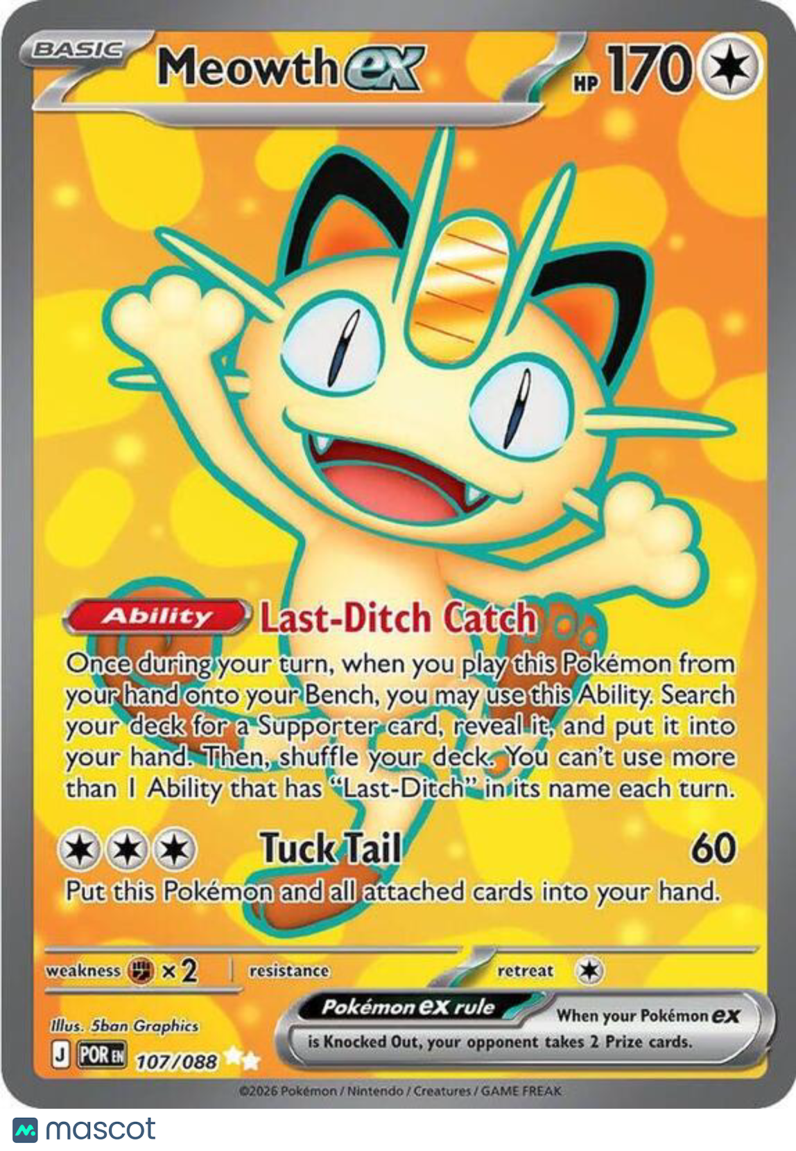 2026 Mega Evolution – Perfect Order Meowth EX Holo Secret Rare #107/88