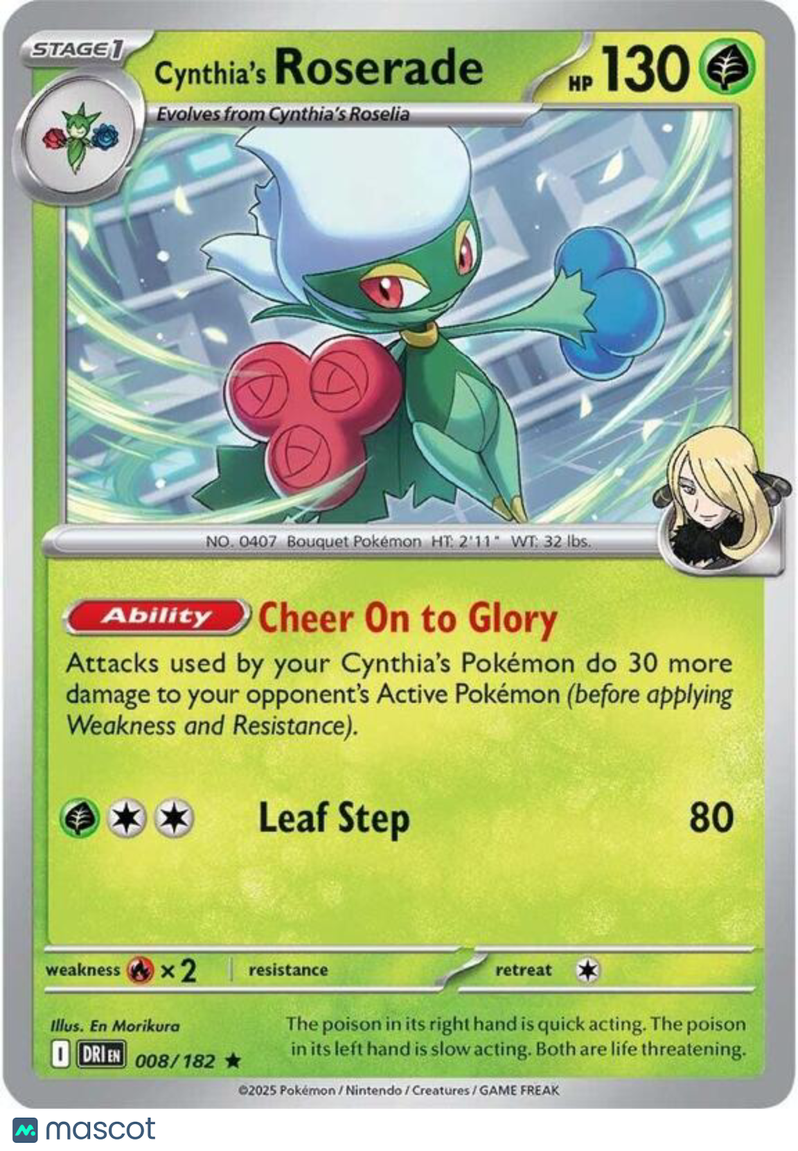 Pokemon TCG Scarlet & Violet Destined Rivals Cynthia's Roserade Holo Rare #8/182