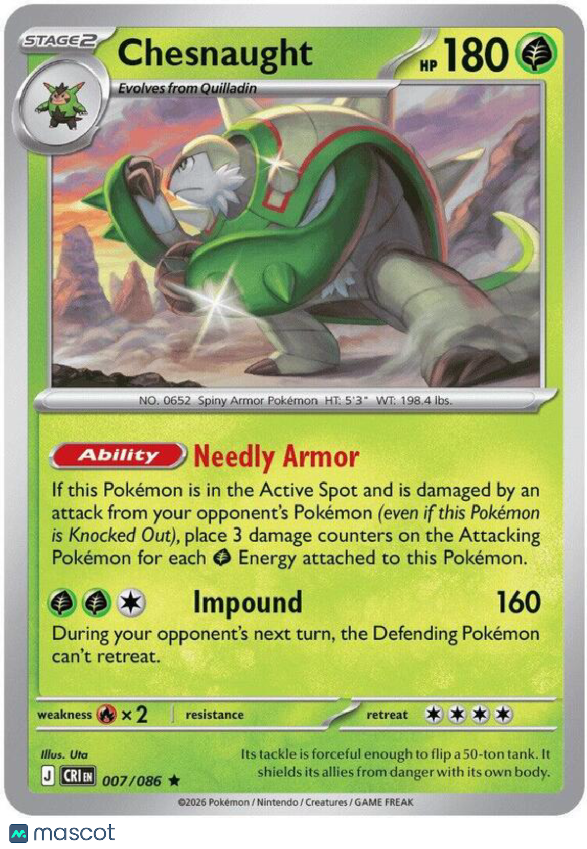 Pokemon TCG: Mega Evolution Chaos Rising Chesnaught Holo Rare #7/86