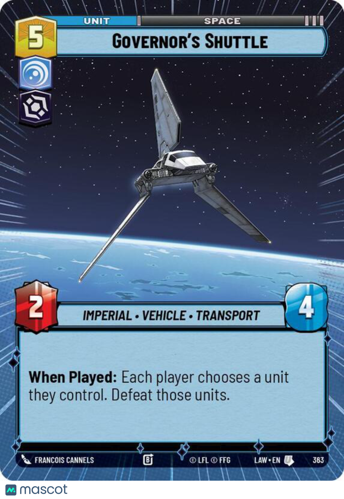 Star Wars: Unlimited A Lawless Time Governor's Shuttle Hyperspace #363
