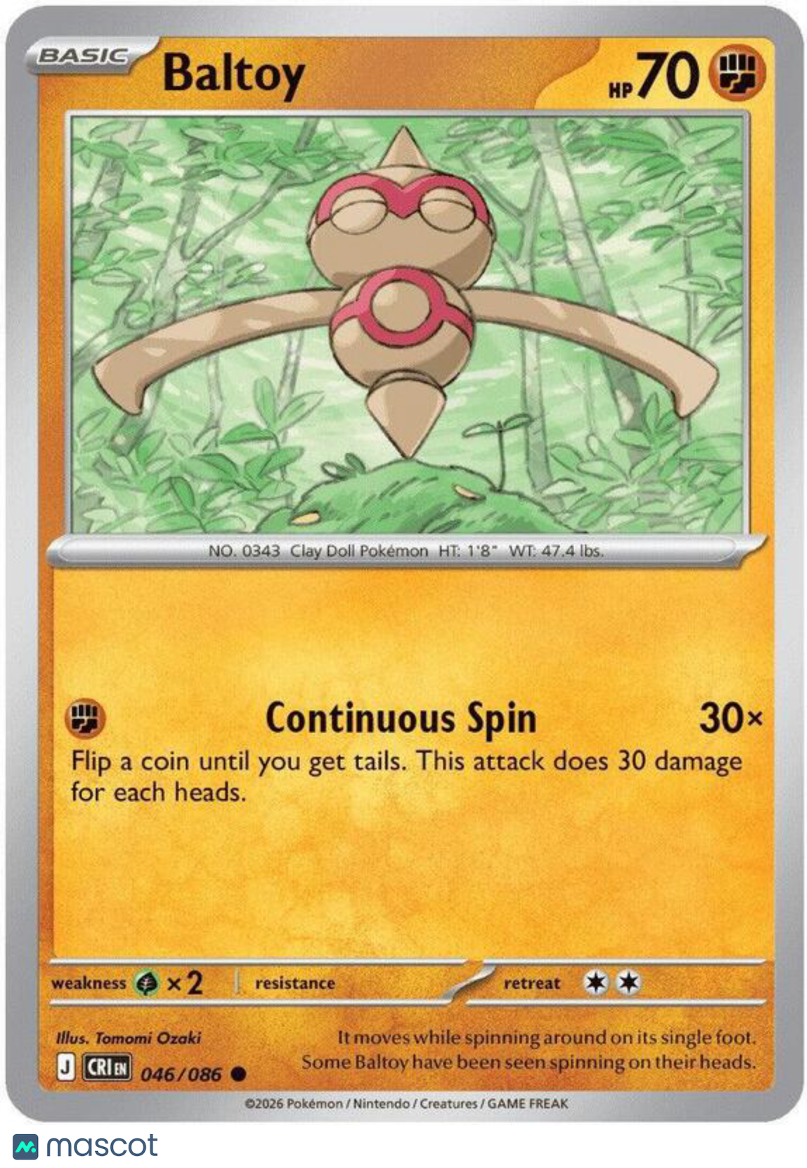 Pokemon TCG: Mega Evolution Chaos Rising Baltoy Reverse Holo #46/86