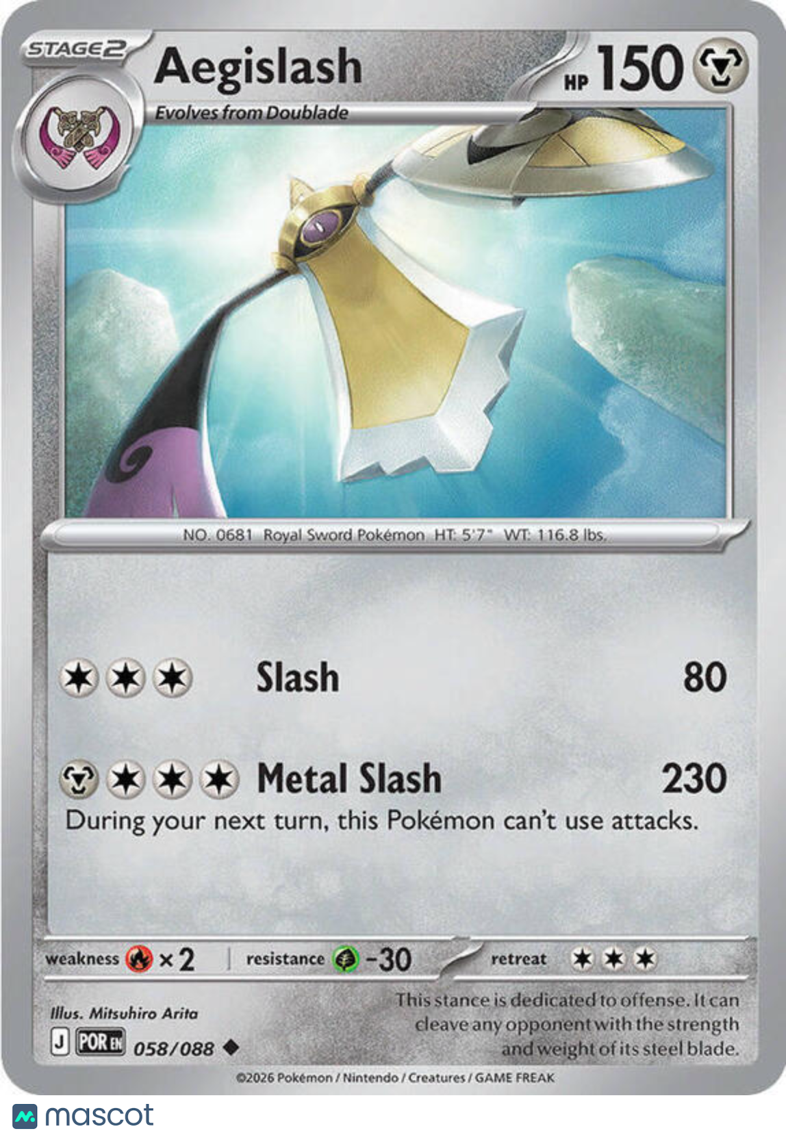2026 Mega Evolution – Perfect Order Aegislash Uncommon #58/88