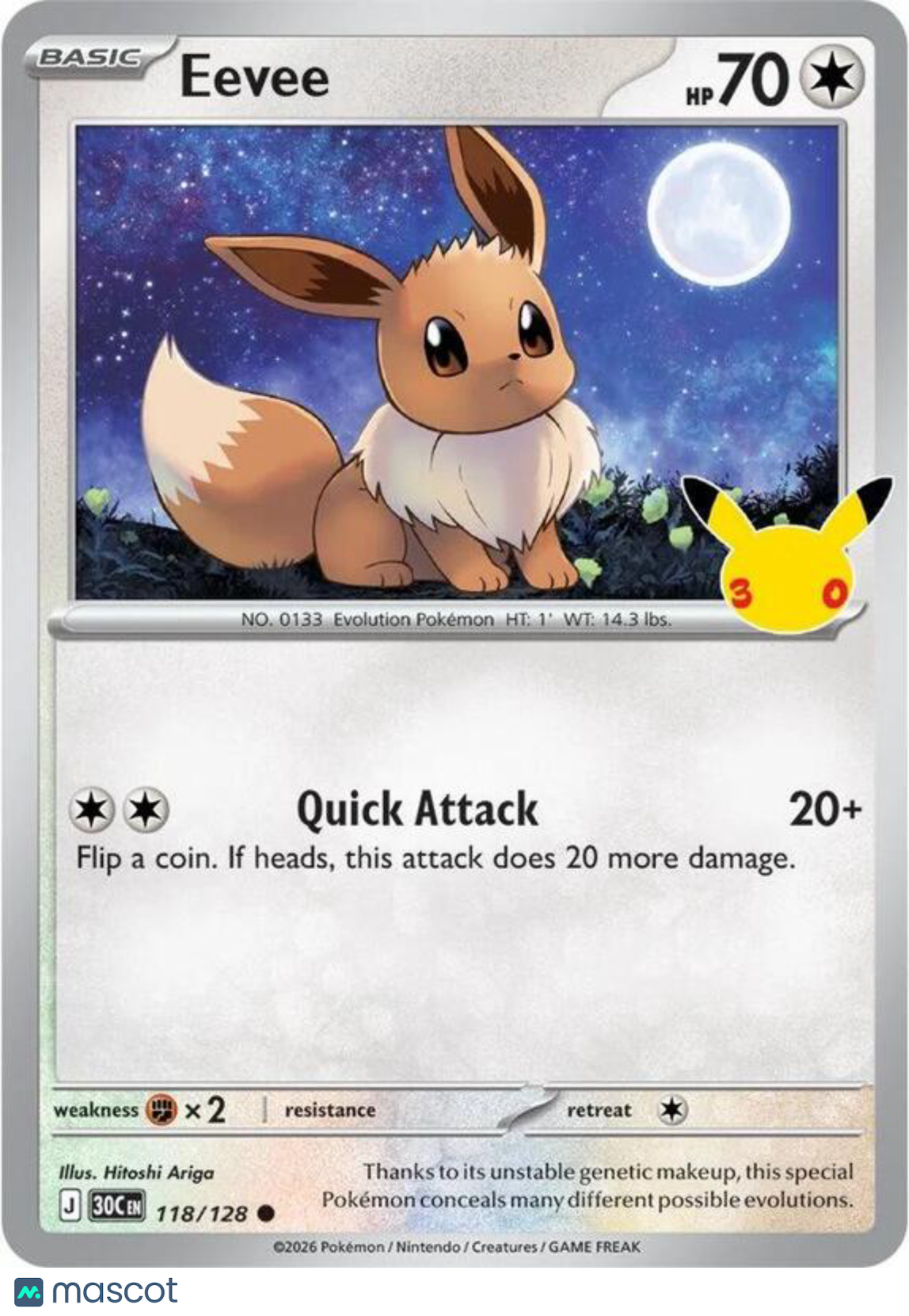 Pokemon TCG 30th Celebration Eevee Holo #118/128