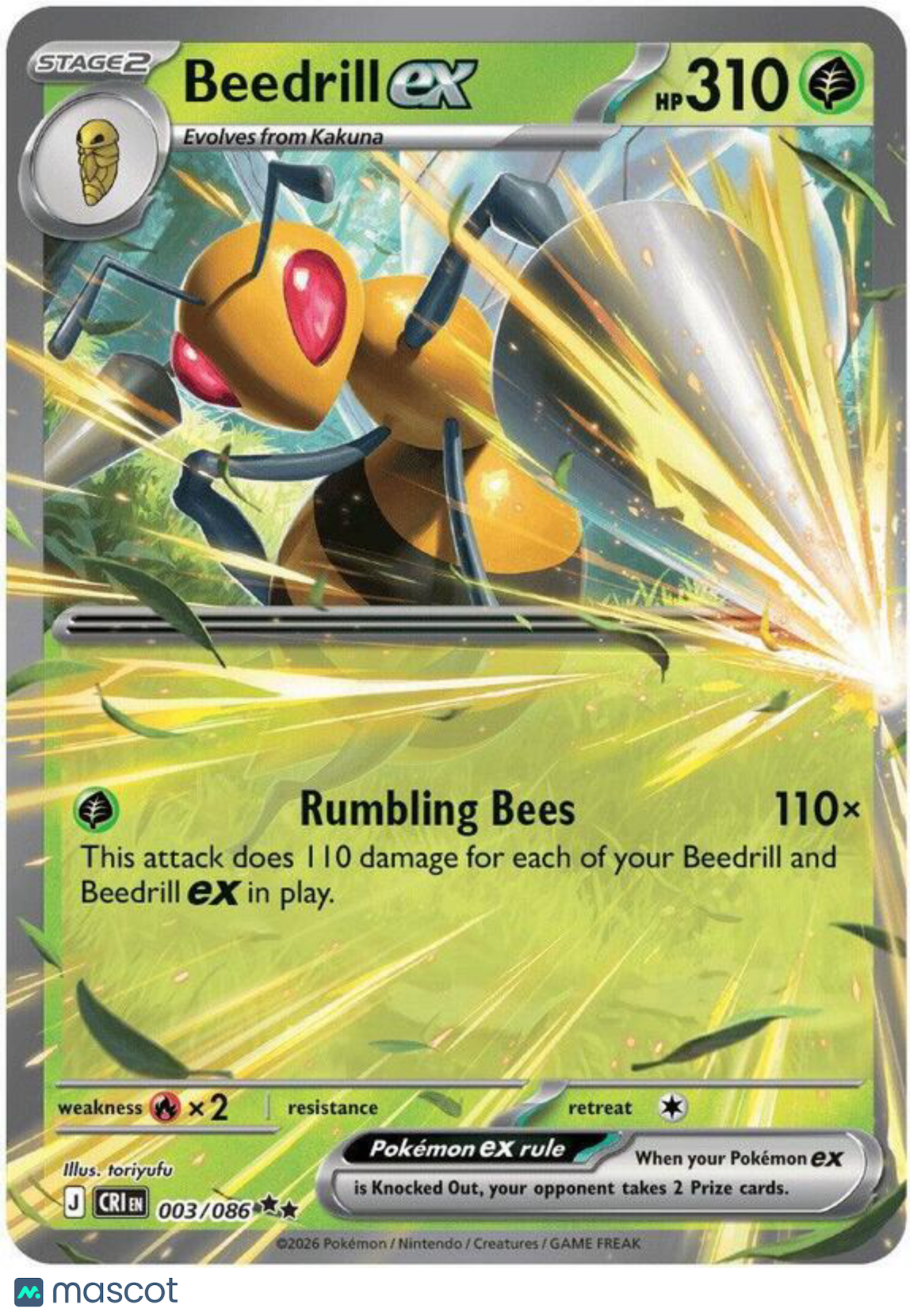 Pokemon TCG: Mega Evolution Chaos Rising Beedrill EX Holo Double Rare RR #3/86