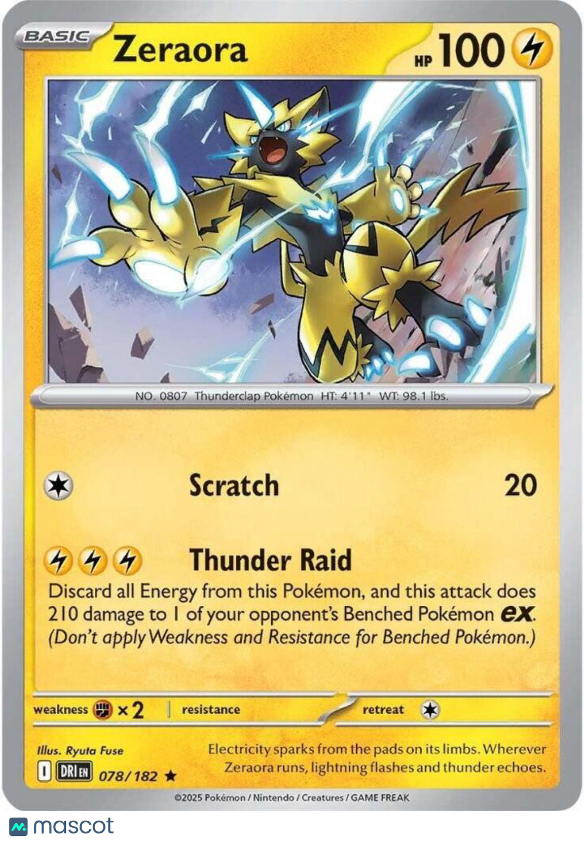 2025 Destined Rivals Zeraora Reverse Holo Rare #78/182