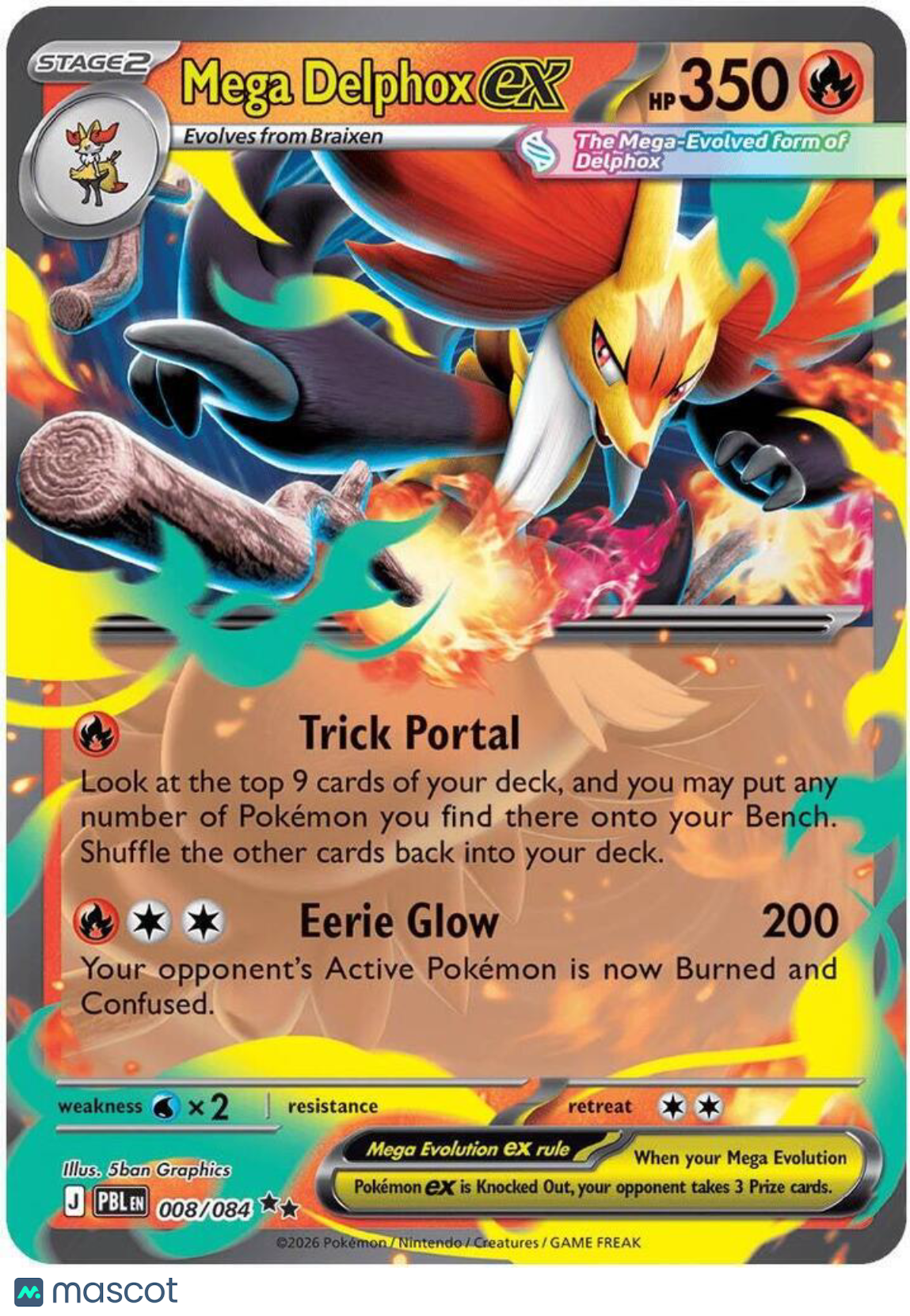 2026 Pitch Black Mega Delphox EX Holo Double Rare RR #8/84