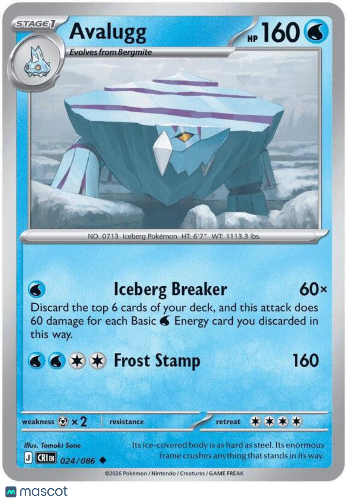 Pokemon TCG: Mega Evolution Chaos Rising Avalugg Reverse Holo Uncommon #24/86
