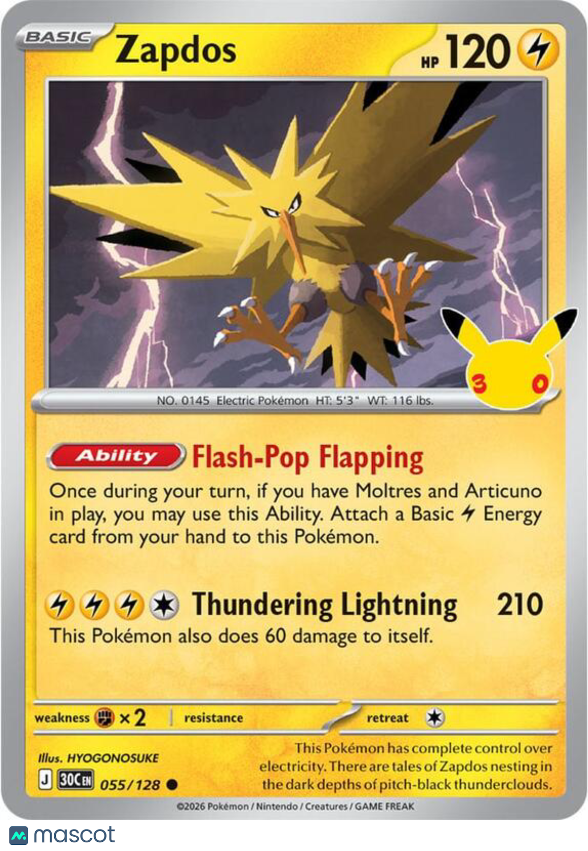 2026 30th Celebration Zapdos Holo #55/128
