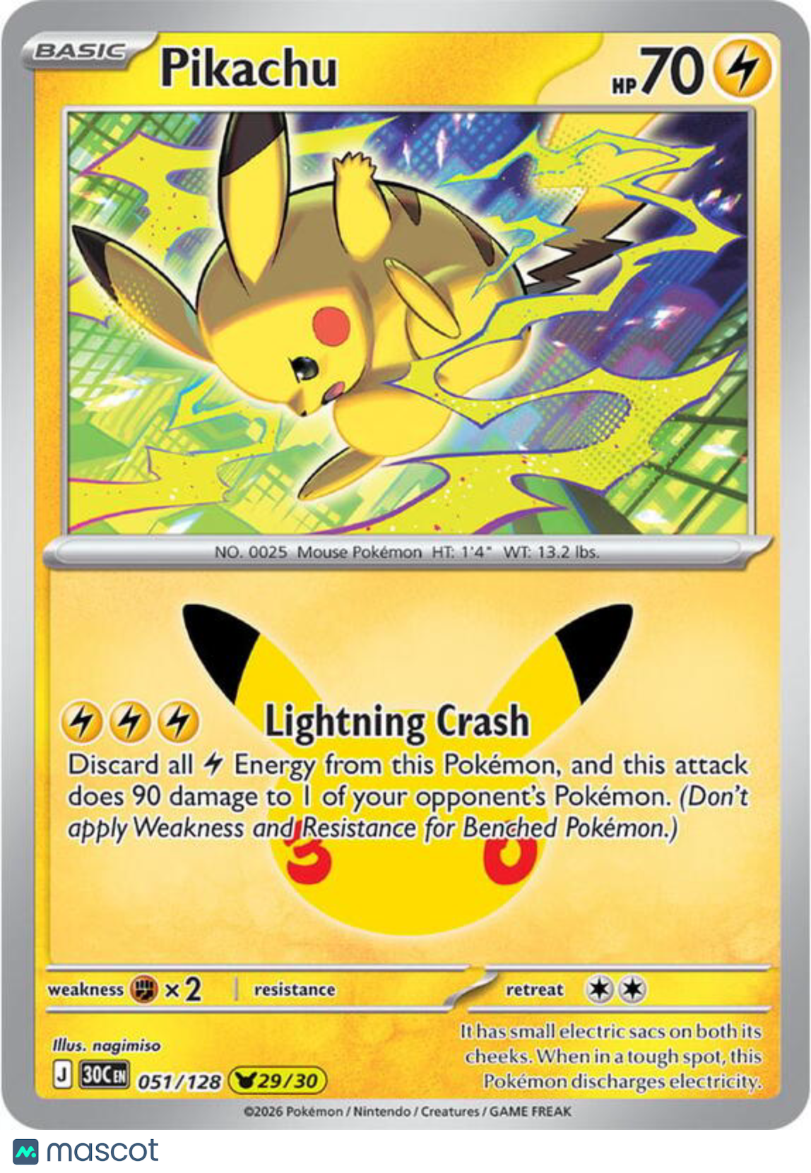 2026 30th Celebration Pikachu Holo #51/128