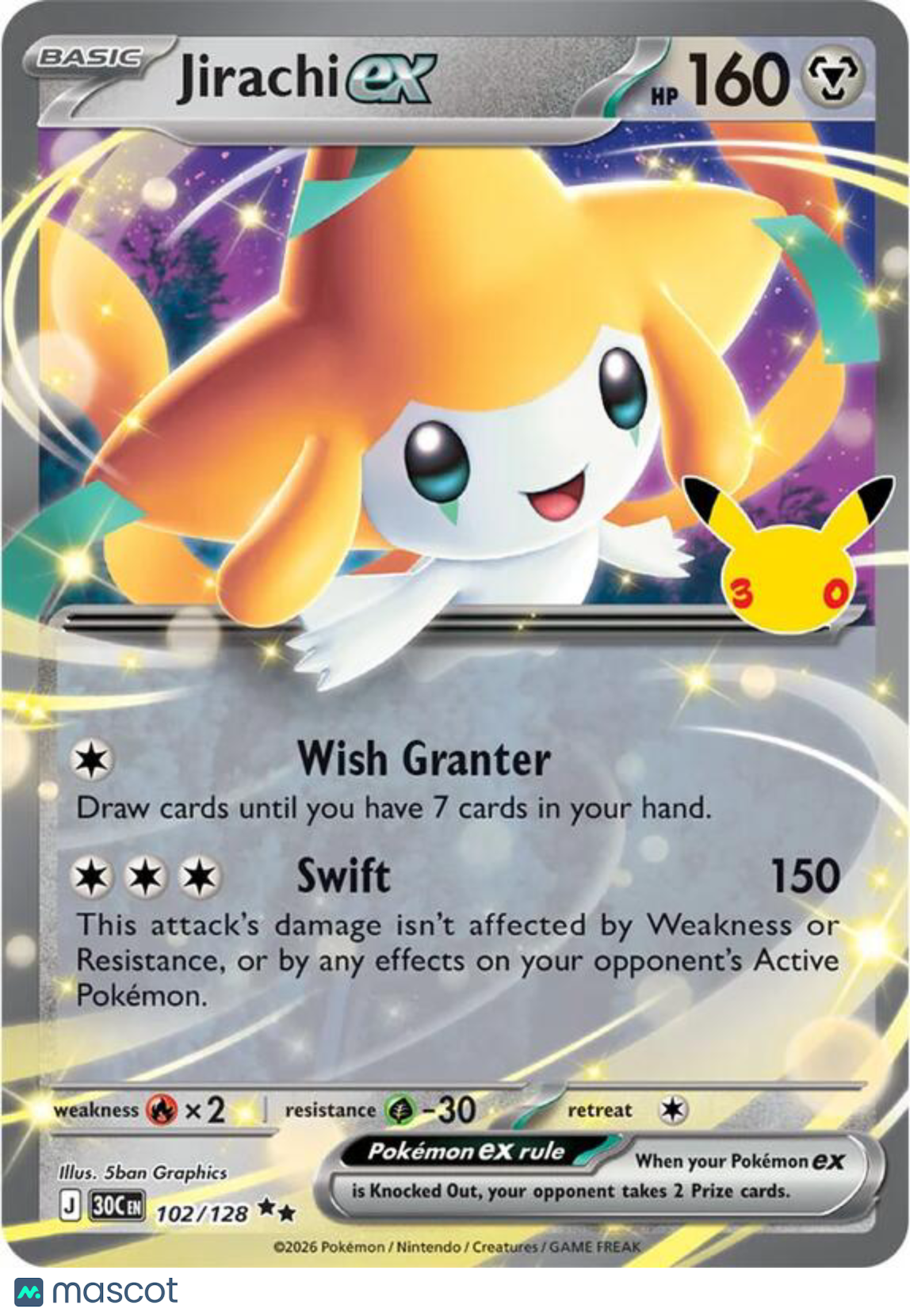 Pokemon TCG 30th Celebration Jirachi EX Holo Double Rare #102/128