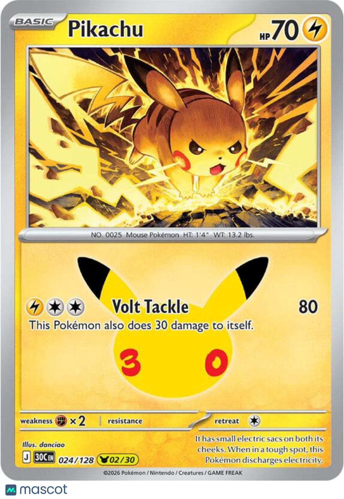 Pokemon TCG 30th Celebration Pikachu Holo #24/128