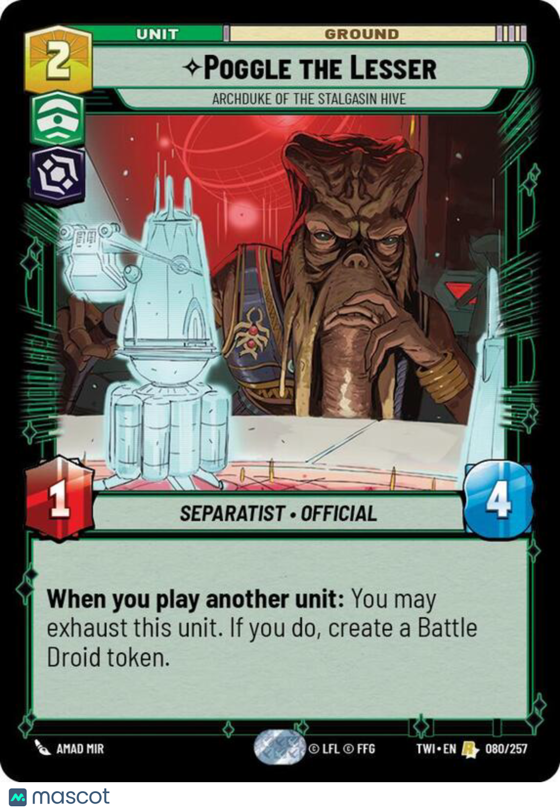 Star Wars: Unlimited Twilight of the Republic Poggle the Lesser #080/257